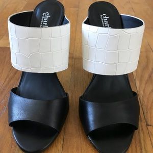 Charles David Black and White Heeled Sandal (7.5)